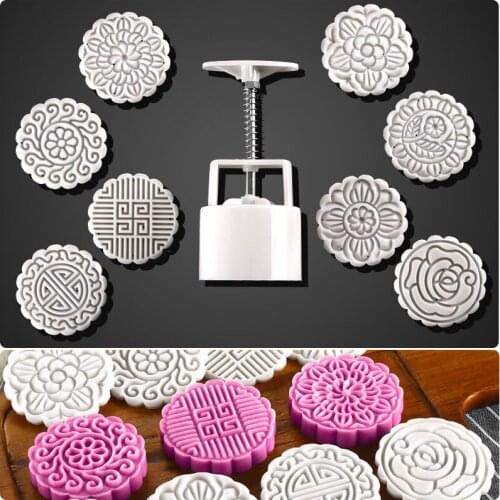 New White 8 Flower Stamps Round Pastry Mooncake Mold Cookies Mooncake Decor