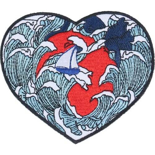 New Van Gogh Patch Badges Iron on Patches for Clothes Heart Shape Embroidery Applique Waves Clothes Sticker DIY Sewing Supplies