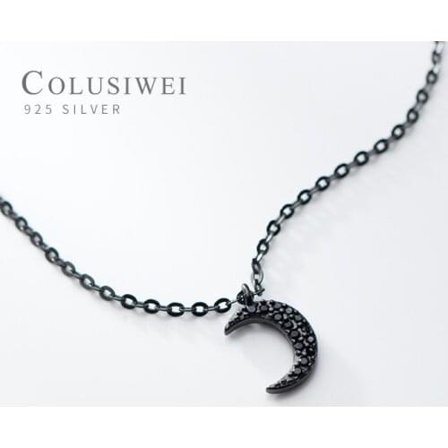 Colusiwei Authentic 925 Sterling Silver Black Crescent Pendant Necklaces For Women Black Gold Color Jewelry Gift Accessories