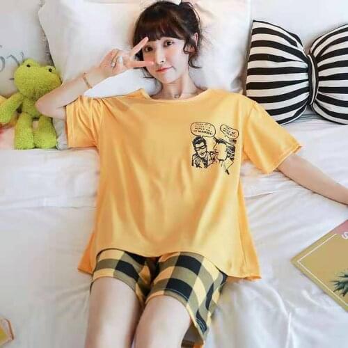 Plus Size Pajamas Women Summer Short-Sleeved Shorts Pijamas 2 Piece Set 2021 New Korean Cute Sleepwear Girls Thin Home Clothing