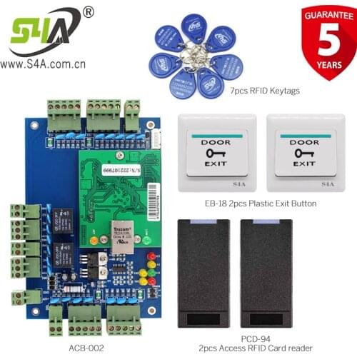 S4A TCP/IP two door access control board can connect to two way wiegand 26/34 reader and two exit button