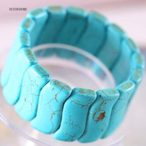 Hot Jewelry 14X32MM Natural Stone Beads Stretch Green Howlite Bracelet 8" 1Pcs H912