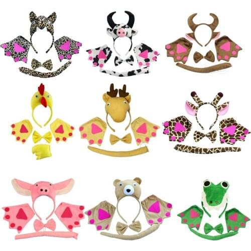 Various Animal Headband Bow Tie Tail Paws Gloves Panda Sheep Frog Mouse Cosplay Costume Set Party Halloween Christmas