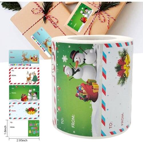 Christmas Elements Stickers Roll Colorful 500-Count Stickers Round Seals Stickers Roll Stickers for Cards Gift Envelopes Box