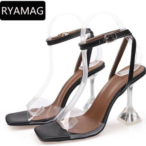 RYAMAG Transparent PVC Sandals Women Pointed Clear Crystal Cup High Heel Stilettos Sexy Pumps Summer Shoes Peep Toe Women Pumps