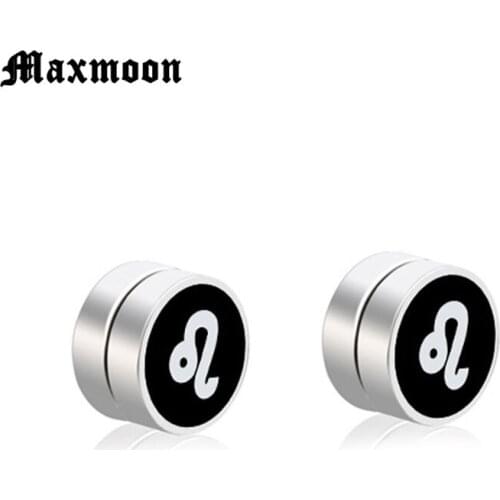 Maxmoon 1Pair Magnet Circle Round Stud Earring Stainless Steel Magnetic Ear Studs No Piercing Men Jewelry