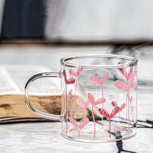 Glass Simple Girl Heart Gold Heart-shaped Cup Pattern High Boron Silicon Heat-resistant Handle Glass Juice Cup Coffee Mug