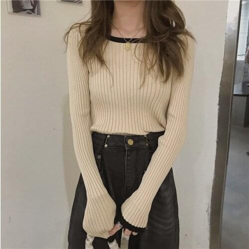 Sweaters for Women Long Sleeve Casual O-Neck Pullovers Womens Knit Sweaters Knit Top WomenJumper Mujer Patchwork Sweater