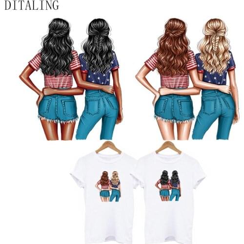 Sister Girl Thermal Sticker On Clothing DIY Heat Transfer Patch On Women T-Shirt Jacket Iron On Patch Fahion Lady Applique Decor