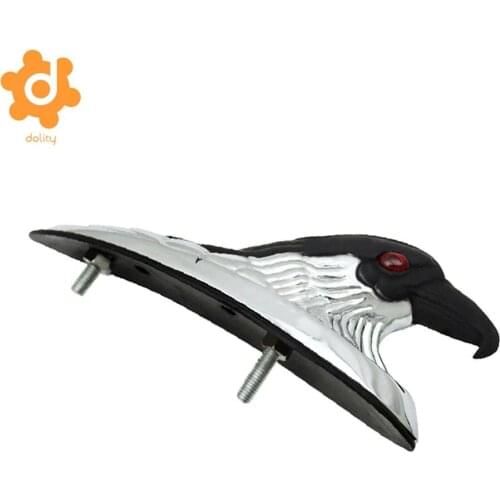 Motorcycle Eagle Head Ornament w/ Red Lighted Eye Chrome Black Front