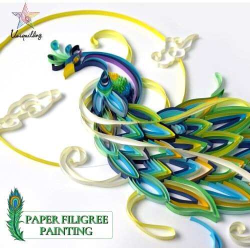 UNIQUILLING 3D Peacock DIY Quilling Paper Paintings Wall Decor Quilling Paper Crafts Gifts Paper Filigree Painting with Tools