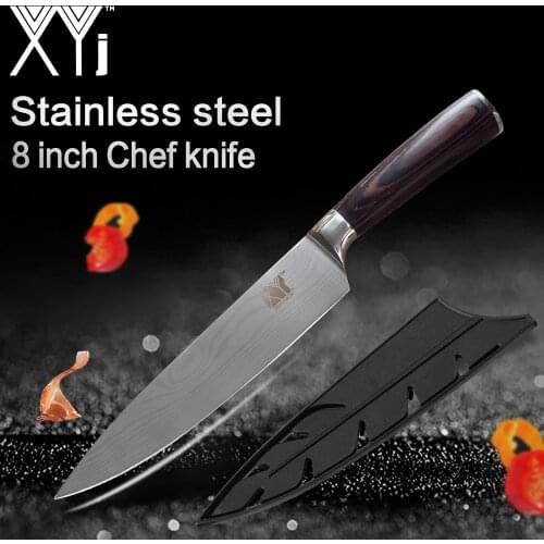XYj Kitchen Knives 8 inch 7Cr17 Stainless Steel Chef Knife Frozen Meat Cutter Color Wood Handle Ultra-thin Blade Cooking Tools