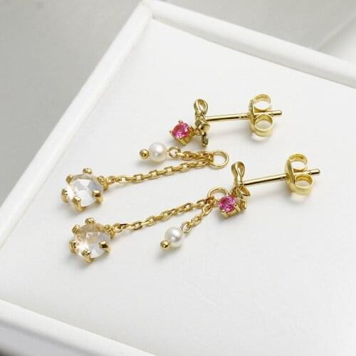 Jewelry ins Super fire girl heart Pearl White Topa bow earrings female split earrings boucle d'oreille pendientes bijoux femme