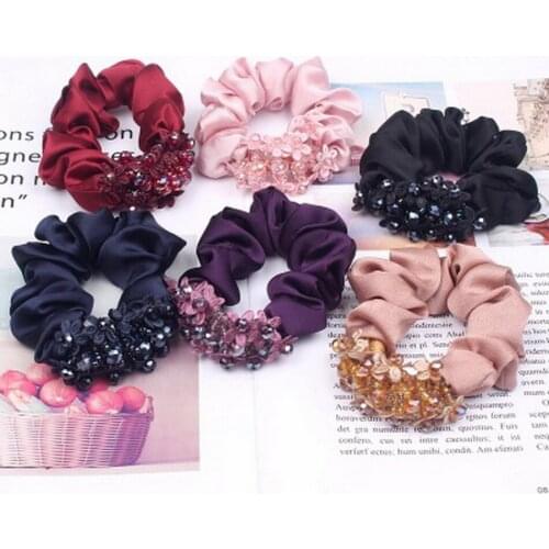 2020 Women Silk Hair Bands With Crystal Girls Big Rubber Bands Scrunchies Crunchy Hair Tie Elastic Hairband Korean Accessories