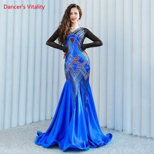 Belly Dance Dress V-Neck Mesh embroidery Long Skirt Competition Clothes Female Adult Elegant Profession Performance Clothing
