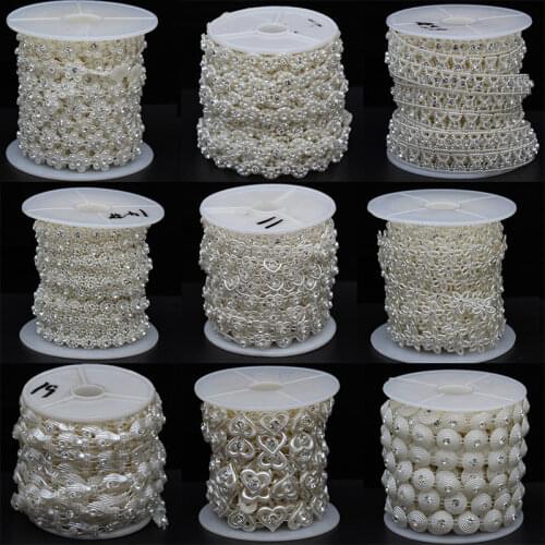 1/10yards Acrylic pearl chain crystal rhinestones chain sew on trim Costume Applique Wedding Bridal Dress jewelry Craft 1#-43
