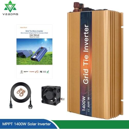 1400W MPPT Micro Grid Tie Solar Inverter 18V 24V 36V Pure Sine Wave for Home On Grid Solar Plate Wind Generator Ship from Spain