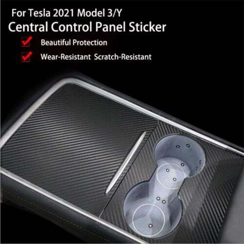 2Pcs White Red Black 4D Carbon Fiber Central Control Panel Sticker For Tesla 2021 Model 3 Y Beautiful Protection