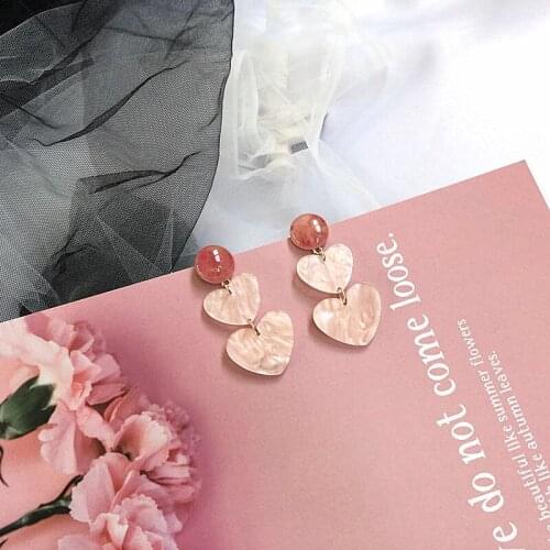 2018 Fashion Jewelry Acrylic Resin Heart Dangle Pink Cute Drop Earrings for Women Temperament Earring Christmas Gifts