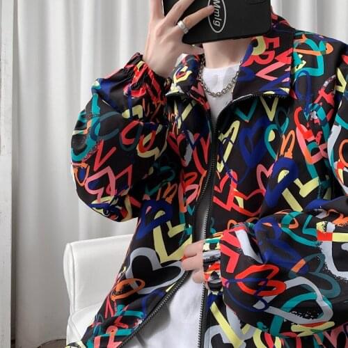 2021 Brand clothing Mens spring Casual Jacket/Male loose printing Fashion Japanese Hip-hop style Leisure Coat Plus size 2XL