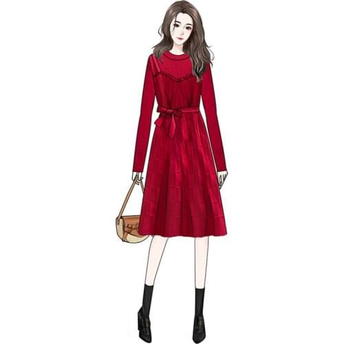 2021 winter womens dress western style sweater dress casual long-sleeved Elasticity warm knitted dress Female oversize clothing