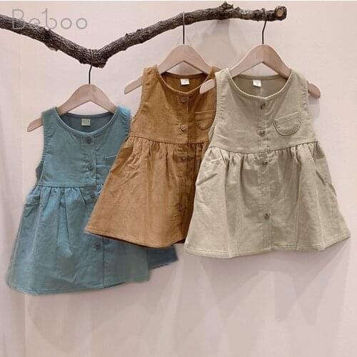 2021 Summer Korean Children Sleeveless Dresses For Girls Ins Spring Girls Costumes Kids Princess Dresses 1-5 Years Old Clothing