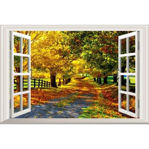 3D Fenglin Boulevard Fake Window Wall stickers DIY Vinyl Decal Home Decor Pastoral Landscape Wall Sticker