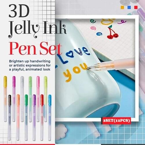 3D Glossy Jelly Ink Pen 12 Color For School Glossy Ink Gel Pens 0.6mm 12PC 5ml