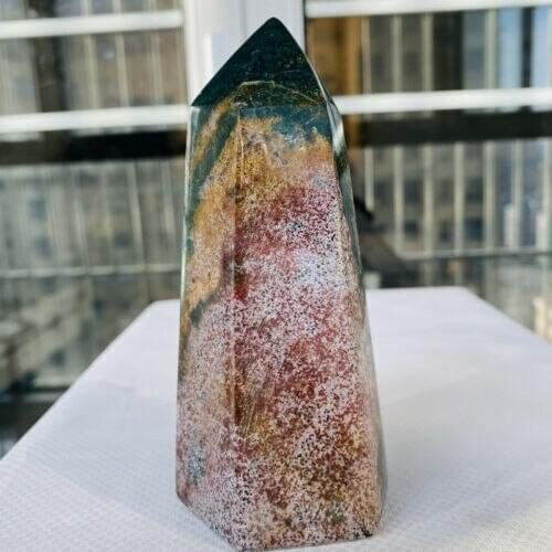 450-508g Rare Natural Ocean jasper Quartz Obelisk Crystal Wand Point Healing