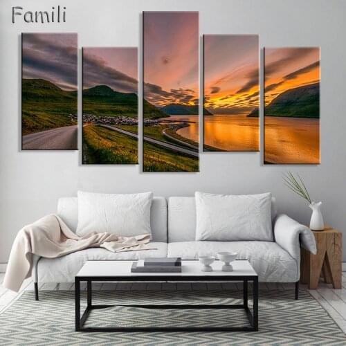 5 Pieces/set Highway sunset HD Wall Art Print on Canvas for Home Decoration Wall Art Picture for Living Room