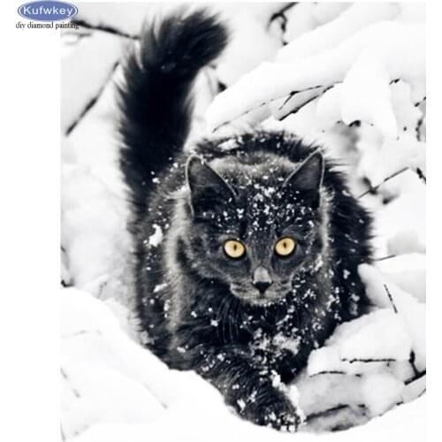 Diamond Embroidery Snow black cat 5D Diy Diamond Painting full square/round Diamond mosaic Christmas decoration for home