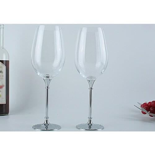 Top Grade Wine Glass Set 2 pcs 2019 hot sale clear crystal 597ml wine glass with gold plating stem For Party Wedding