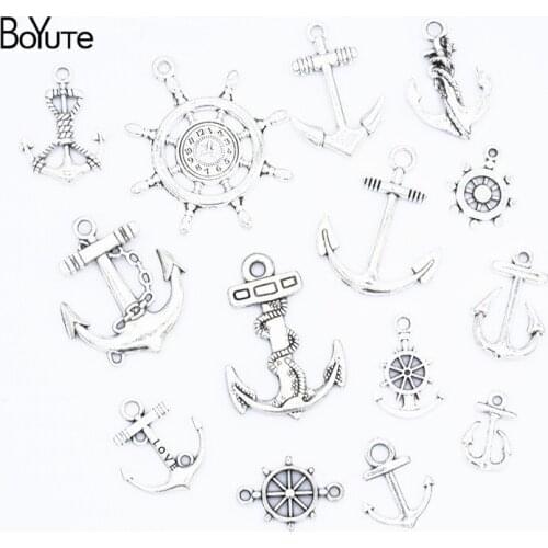 BoYuTe Factory Direct Wholesale Mix 14 Styles Antique Silver Anchor Rudder Pendant Charms Diy Alloy Jewelry Accessories
