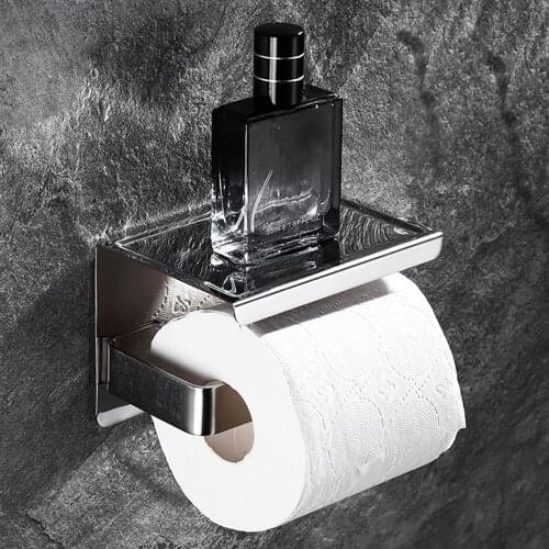 Paper Shelf Tissue Holders Matte Black Stainless Steel Bathroom Accessories Waterproof Self-Adhesive Durable Wall Mounted