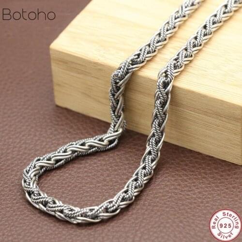 Solid 100% Real 925 sterling silver 7mm Wide Weave Rope accessories for men Chain Necklace Pendant jewelry best friends gift
