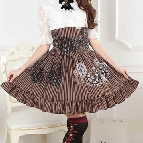 Black And White Gear Steampunk SK Lolita Skirt Sweet High Waist Victorian Dress Kawaii Vestidos Ruffle Bloomers Lolita Skirts