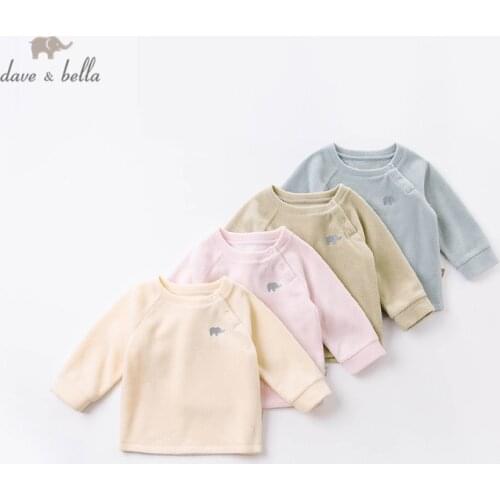 DB16447 dave bella autumn baby unisex fashion solid T-shirt children tops girls boys kids fashion tees