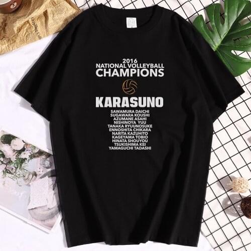 Cotton Haikyuu Karasuno Funny Male Tshirt Aesthetic Oversized Short Sleeves All-match Tshirt Casual Design Men Tshirts