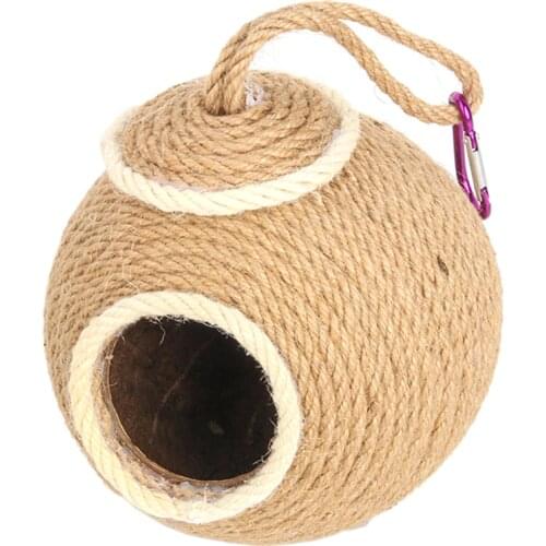 Swing Hammock Hand-woven Birds Nest Coconut Shell Squirrel House Cage Toy Pet Supplies Animal Accessories Vivid Decorations