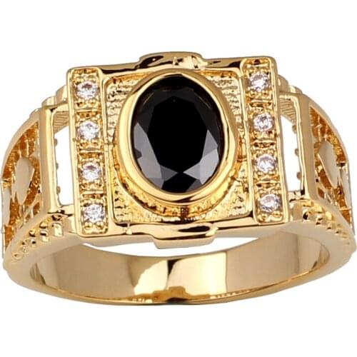Men Gold Color Ring 7x9mm Oval CZ Black and Clear CZ Available Fashion Jewelry Size 8 to 15 R127J