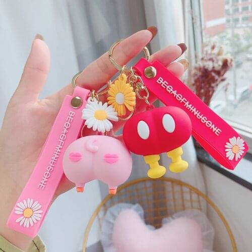 Creative Funny Butt Cartoon Keychain ins Ugly Cute Ornaments Keyring Couple Car Key Chain Cute Backpack Keyfob