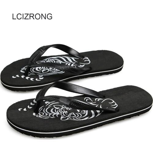 LCIZRONG Summer Tiger Men Flip Flops 40-44 Size Animal Beach Flat Slippers Male Fashion High Quality Non-slip Flip Flops Wedge
