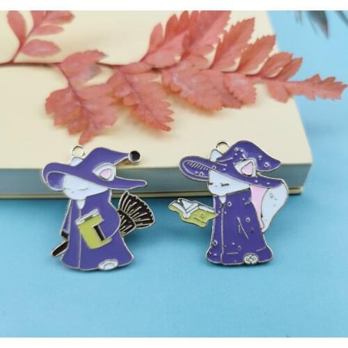 10pcs Lovely Cartoon Characters Magic Cat Enamel Metal Animal Charms For Keychains Earring DIY Jewelry Making Handmade Craft