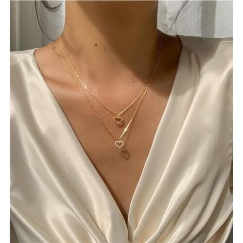 Minimalist Gold Color Double Layer Heart Pendant Necklace For Women Butterfly Chain Choker Necklace Jewelry Wedding Gift