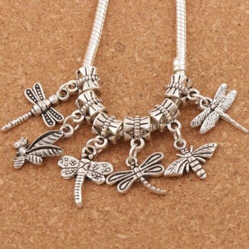 Mix Bee Dragonfly insect Charm Beads 24pcs Zinc Alloy Dangle Fit European Bracelet Jewelry DIY BM31