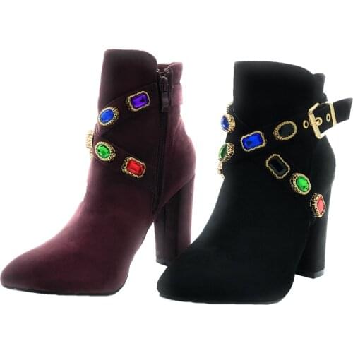 Heel suede ankle boots shoes woman rhinestone gem stones 10
