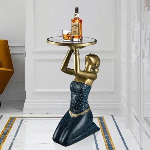 Nordic Modern Home Decoration Statue Resin Kneeling Girls Figurine Storage Tray Floor Stand Figurine Living Room Decor Sculpture