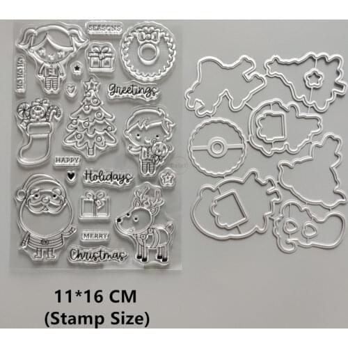2021 New Christmas Tree Deer Clear Stamps and Metal Cutting Dies DIY Scrapbooking Embossing Album Seal Template Punch Stencils