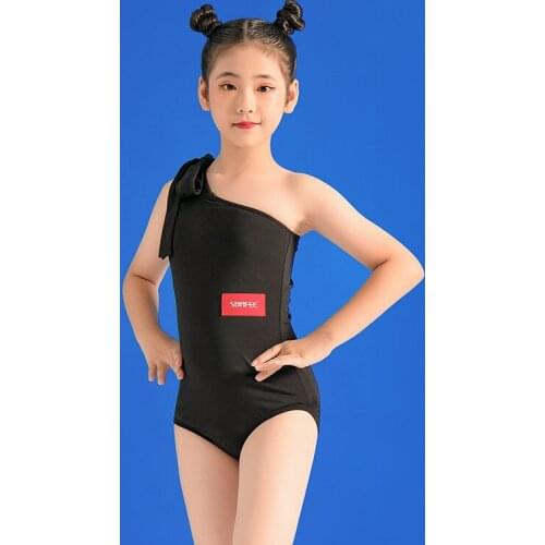 NEW Kids Latin Dance Practice Clothes Summer Girls Latin Competition Stage Dance Clothes Black One-Shoulder Bow Jumpsuit VO1289