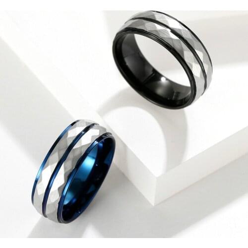 New Style MenS Tungsten Metal Ring Diamond Pattern Faceted Cutting Glossy Grain Ring Holders For Jewelry
